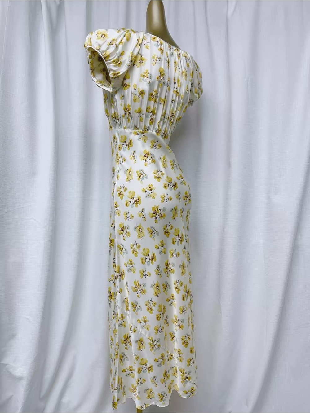 NWOT Doen Floral-print Silk-blend Midi Dress in Yellow, Size XXS/XS/S/M/L - Picture 9 of 16